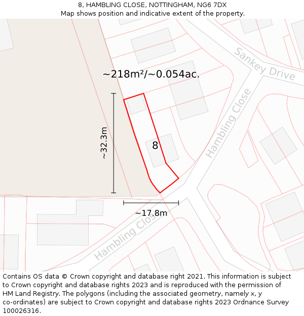 8, HAMBLING CLOSE, NOTTINGHAM, NG6 7DX: Plot and title map