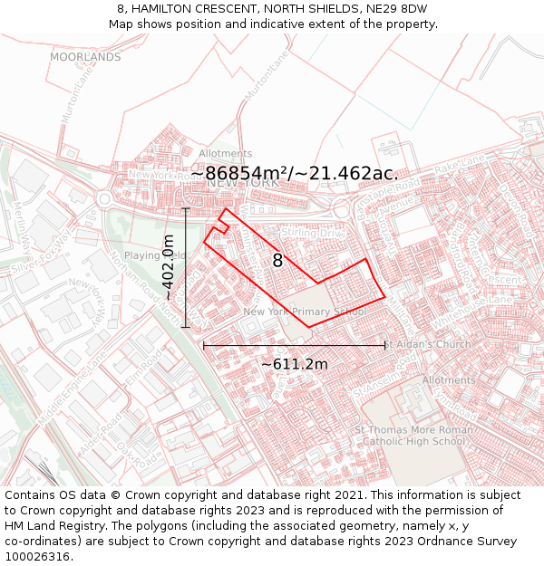 8, HAMILTON CRESCENT, NORTH SHIELDS, NE29 8DW: Plot and title map