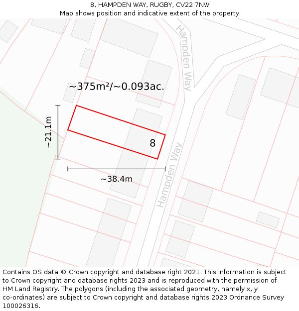 8, HAMPDEN WAY, RUGBY, CV22 7NW: Plot and title map