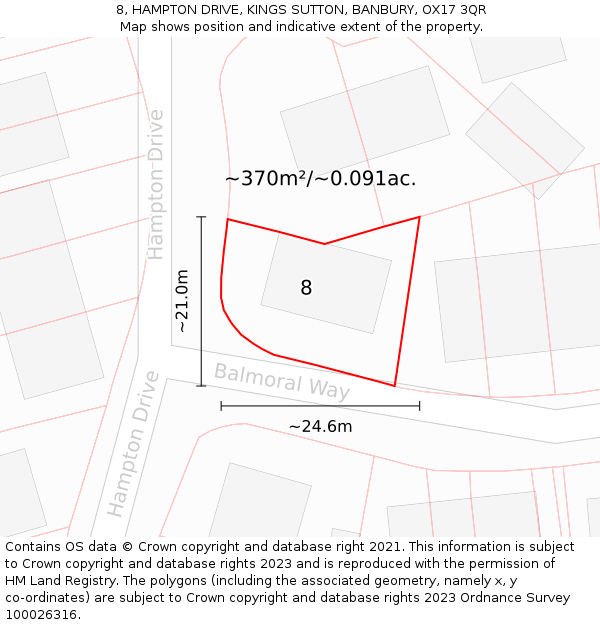 8, HAMPTON DRIVE, KINGS SUTTON, BANBURY, OX17 3QR: Plot and title map