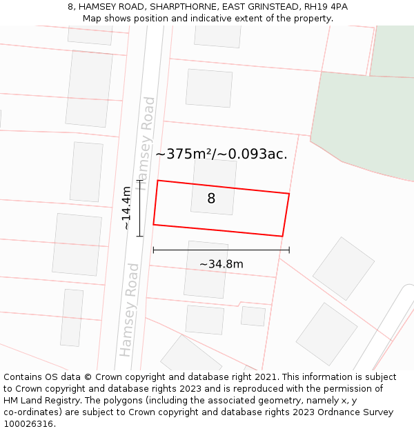 8, HAMSEY ROAD, SHARPTHORNE, EAST GRINSTEAD, RH19 4PA: Plot and title map