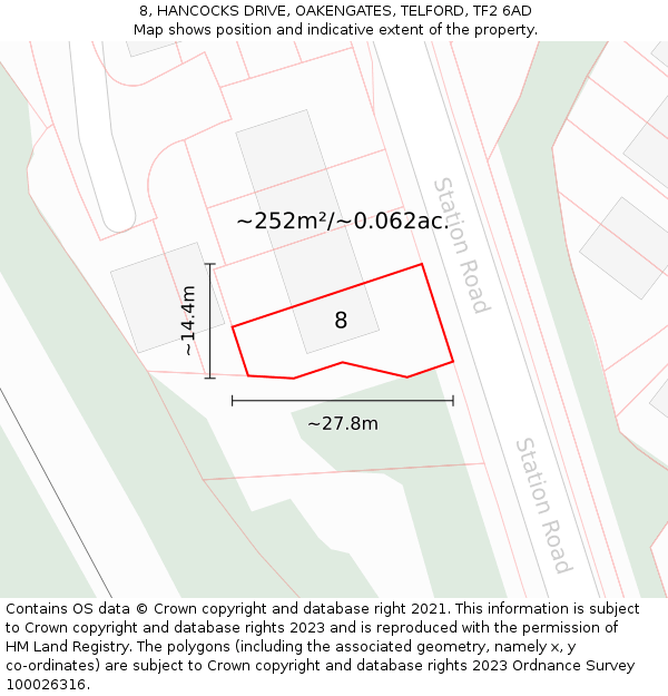 8, HANCOCKS DRIVE, OAKENGATES, TELFORD, TF2 6AD: Plot and title map