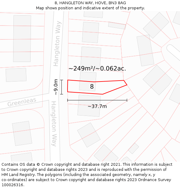 8, HANGLETON WAY, HOVE, BN3 8AG: Plot and title map