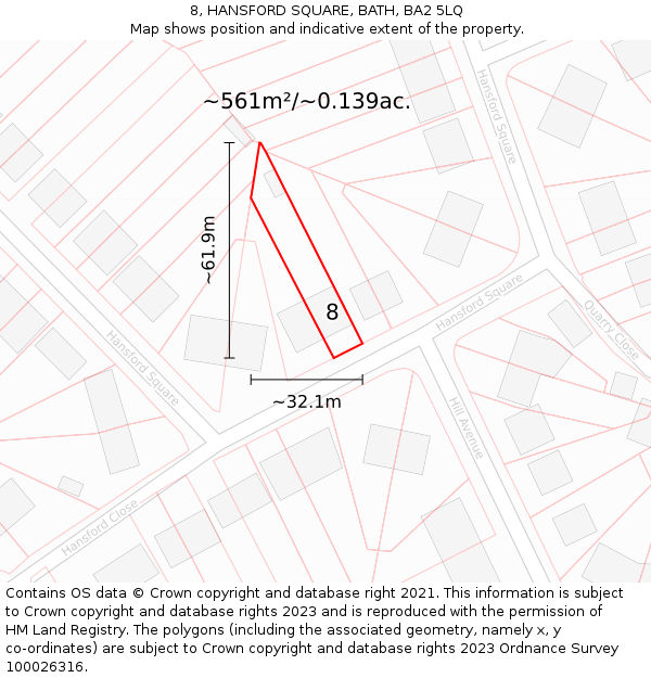 8, HANSFORD SQUARE, BATH, BA2 5LQ: Plot and title map