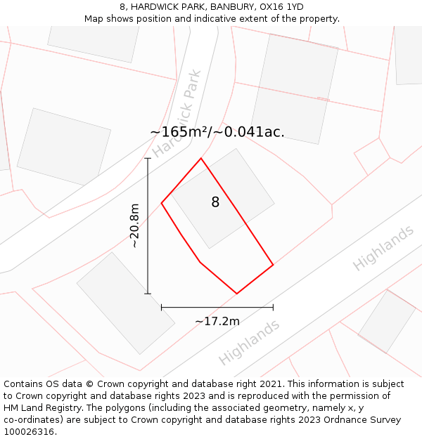 8, HARDWICK PARK, BANBURY, OX16 1YD: Plot and title map