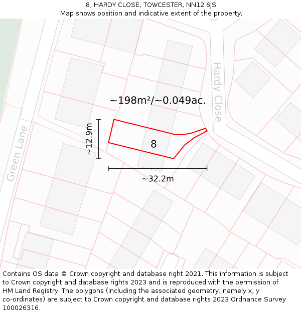 8, HARDY CLOSE, TOWCESTER, NN12 6JS: Plot and title map