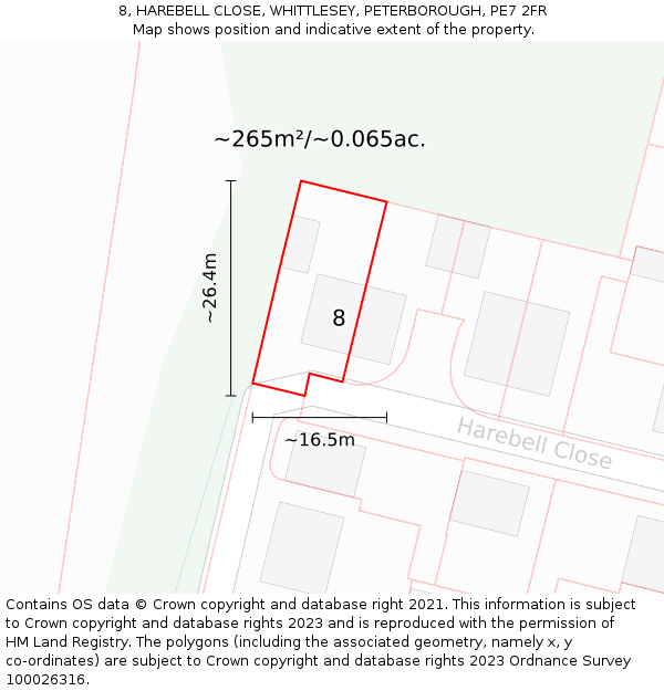 8, HAREBELL CLOSE, WHITTLESEY, PETERBOROUGH, PE7 2FR: Plot and title map