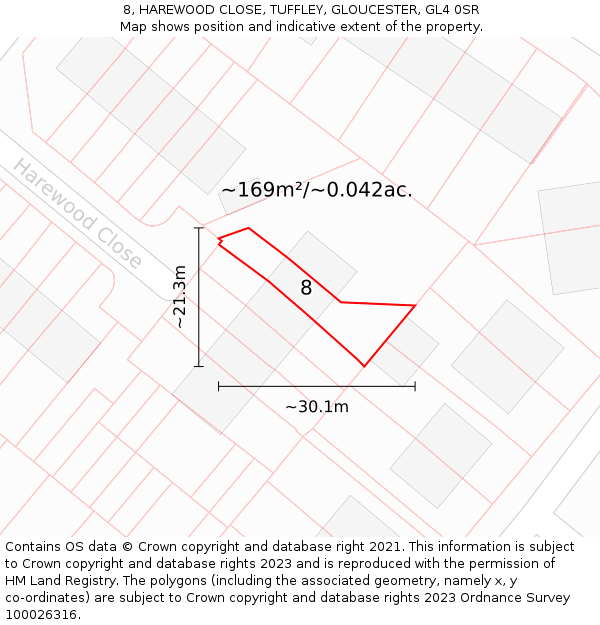 8, HAREWOOD CLOSE, TUFFLEY, GLOUCESTER, GL4 0SR: Plot and title map