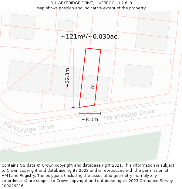 8, HARKBRIDGE DRIVE, LIVERPOOL, L7 6LR: Plot and title map