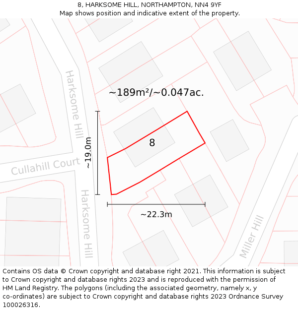 8, HARKSOME HILL, NORTHAMPTON, NN4 9YF: Plot and title map