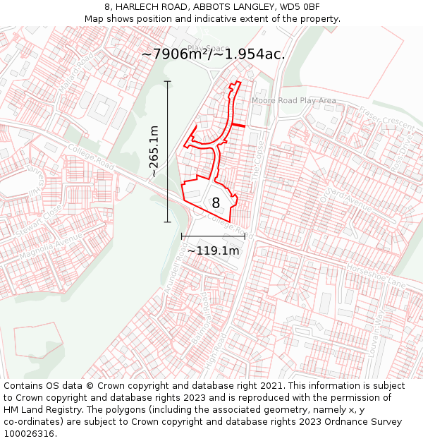 8, HARLECH ROAD, ABBOTS LANGLEY, WD5 0BF: Plot and title map