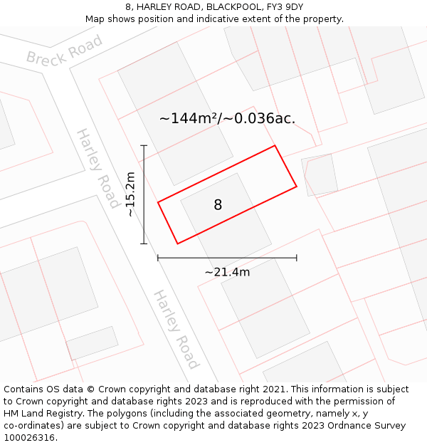 8, HARLEY ROAD, BLACKPOOL, FY3 9DY: Plot and title map