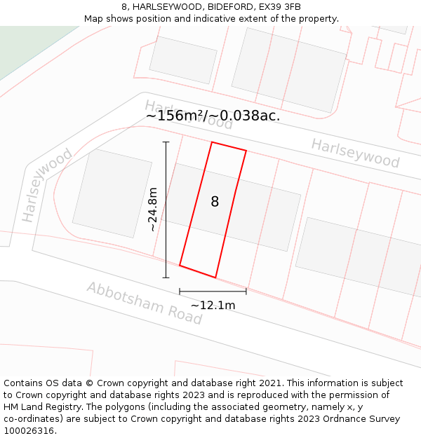 8, HARLSEYWOOD, BIDEFORD, EX39 3FB: Plot and title map