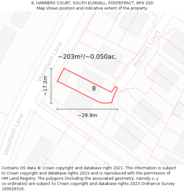 8, HARRIERS COURT, SOUTH ELMSALL, PONTEFRACT, WF9 2SD: Plot and title map