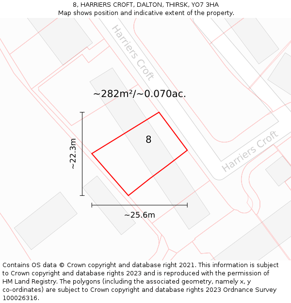 8, HARRIERS CROFT, DALTON, THIRSK, YO7 3HA: Plot and title map