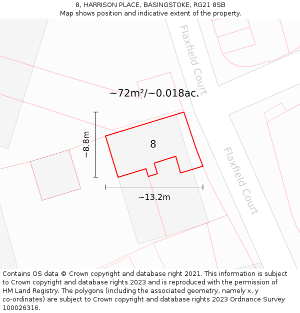 8, HARRISON PLACE, BASINGSTOKE, RG21 8SB: Plot and title map