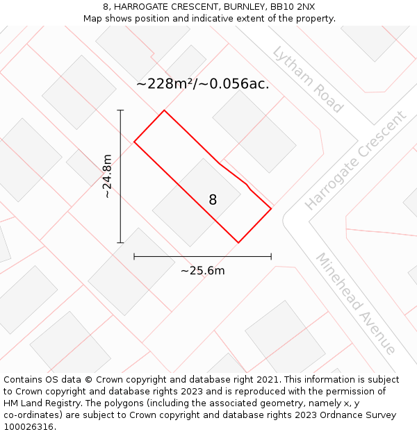 8, HARROGATE CRESCENT, BURNLEY, BB10 2NX: Plot and title map