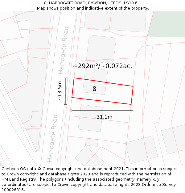8, HARROGATE ROAD, RAWDON, LEEDS, LS19 6HJ: Plot and title map