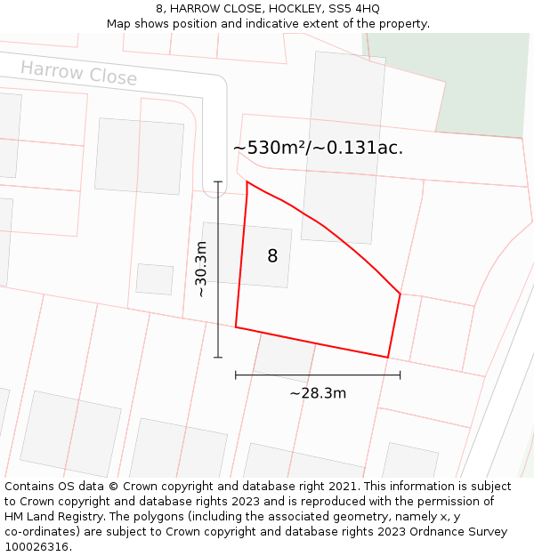 8, HARROW CLOSE, HOCKLEY, SS5 4HQ: Plot and title map