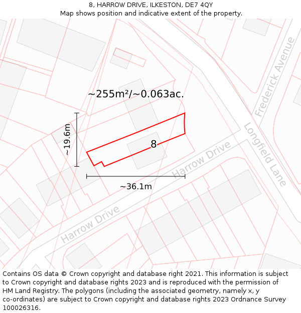 8, HARROW DRIVE, ILKESTON, DE7 4QY: Plot and title map