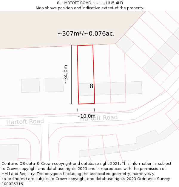 8, HARTOFT ROAD, HULL, HU5 4LB: Plot and title map