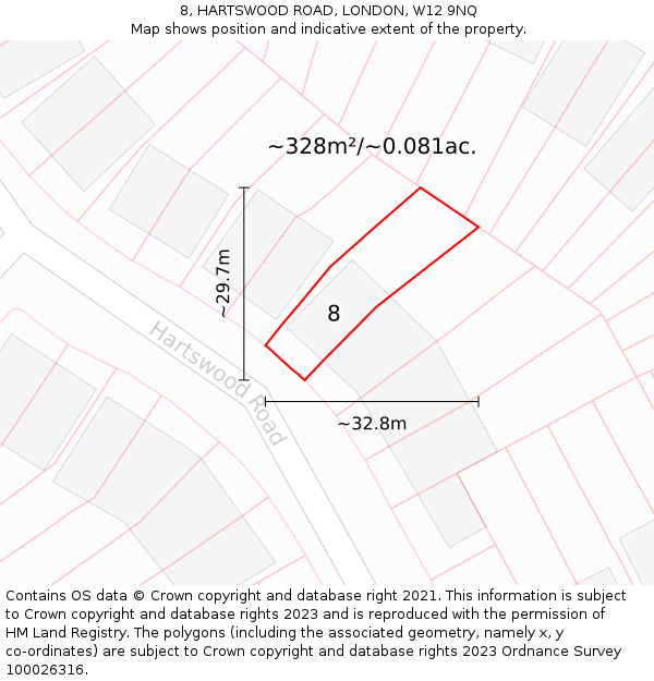 8, HARTSWOOD ROAD, LONDON, W12 9NQ: Plot and title map