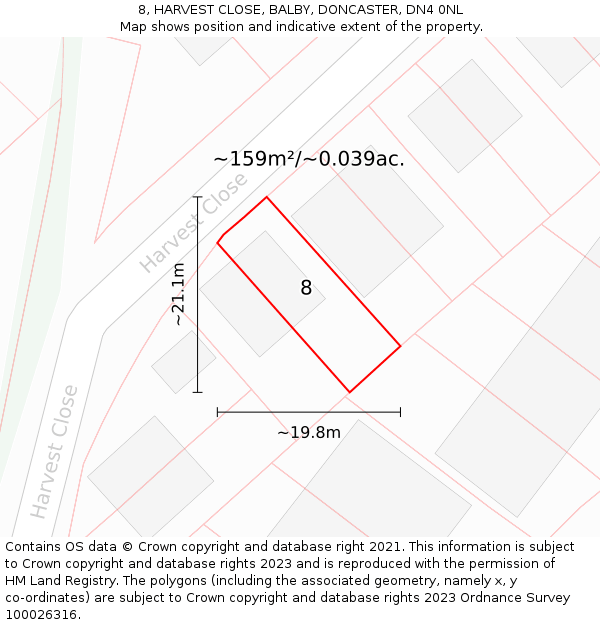 8, HARVEST CLOSE, BALBY, DONCASTER, DN4 0NL: Plot and title map