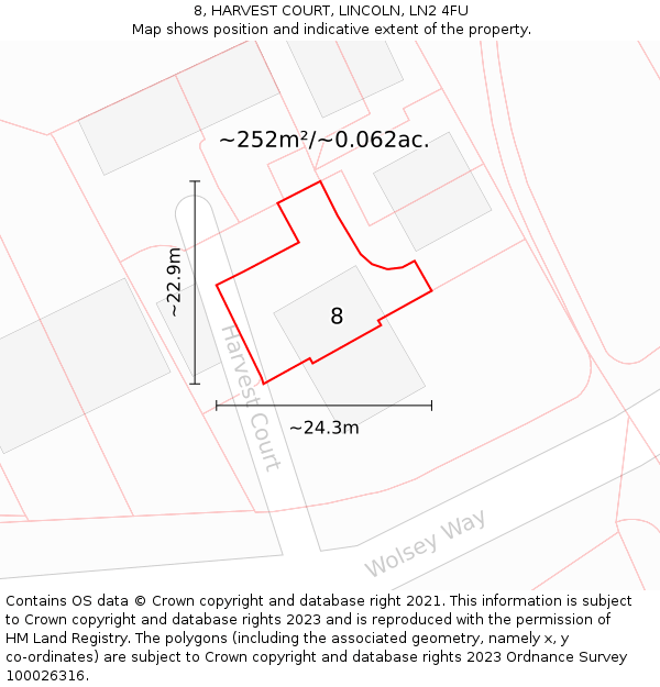 8, HARVEST COURT, LINCOLN, LN2 4FU: Plot and title map