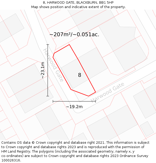 8, HARWOOD GATE, BLACKBURN, BB1 5HP: Plot and title map