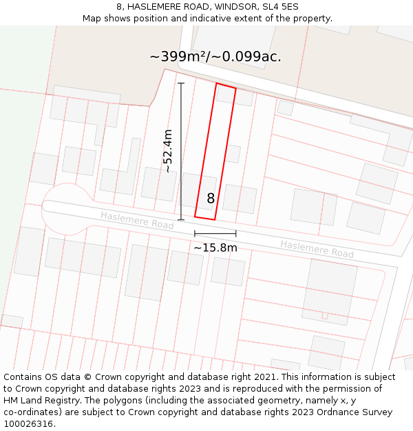 8, HASLEMERE ROAD, WINDSOR, SL4 5ES: Plot and title map