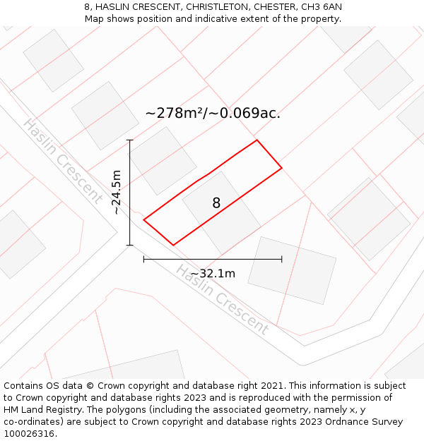 8, HASLIN CRESCENT, CHRISTLETON, CHESTER, CH3 6AN: Plot and title map