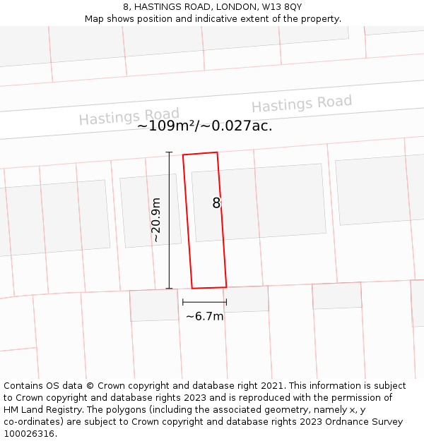 8, HASTINGS ROAD, LONDON, W13 8QY: Plot and title map