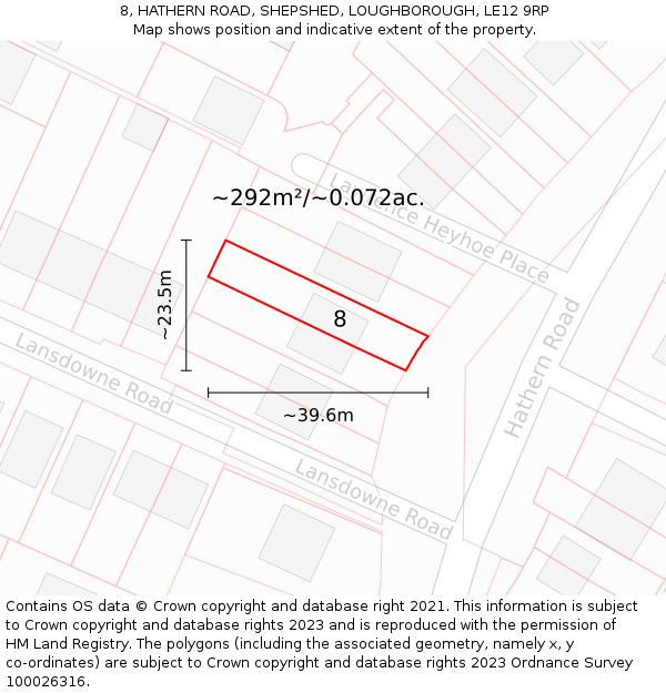 8, HATHERN ROAD, SHEPSHED, LOUGHBOROUGH, LE12 9RP: Plot and title map