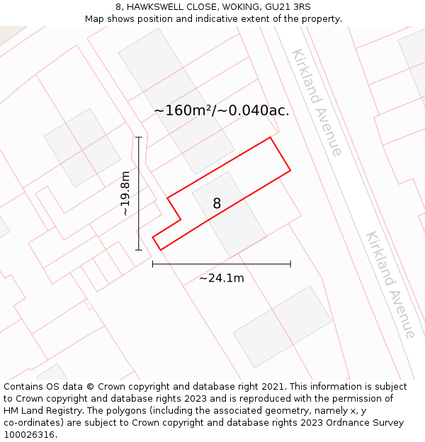 8, HAWKSWELL CLOSE, WOKING, GU21 3RS: Plot and title map