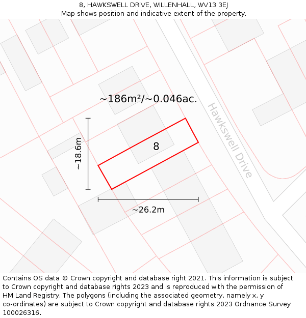 8, HAWKSWELL DRIVE, WILLENHALL, WV13 3EJ: Plot and title map