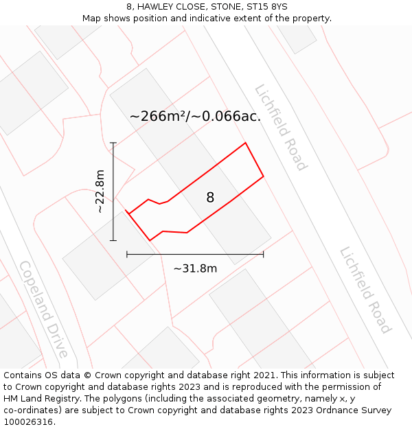 8, HAWLEY CLOSE, STONE, ST15 8YS: Plot and title map