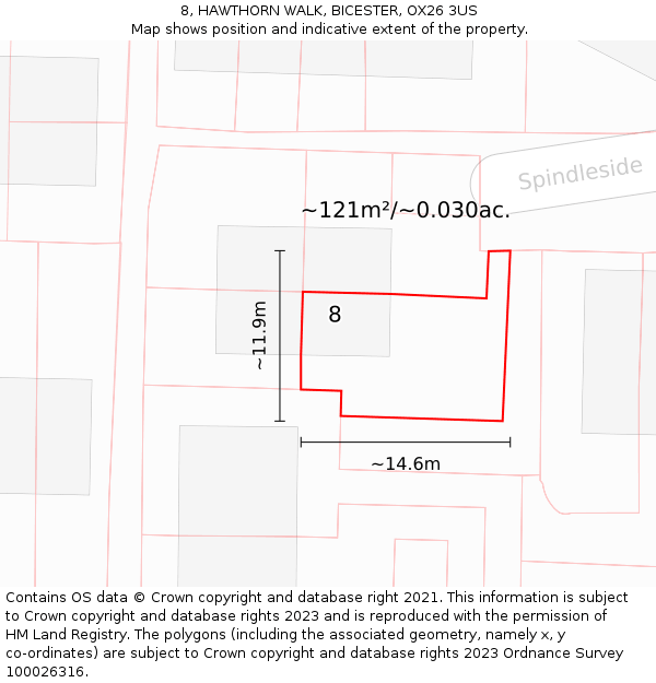 8, HAWTHORN WALK, BICESTER, OX26 3US: Plot and title map