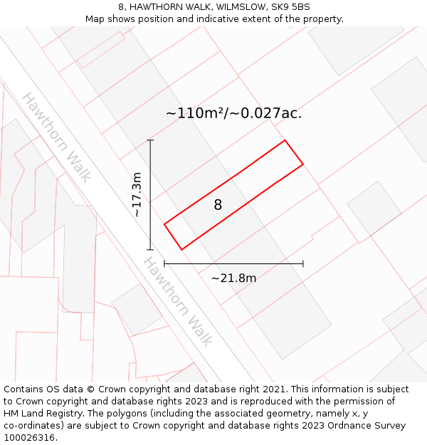 8, HAWTHORN WALK, WILMSLOW, SK9 5BS: Plot and title map