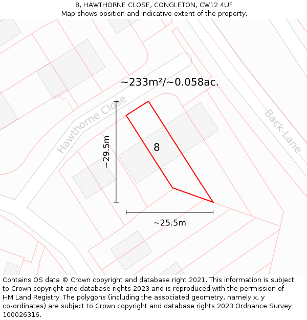 8, HAWTHORNE CLOSE, CONGLETON, CW12 4UF: Plot and title map