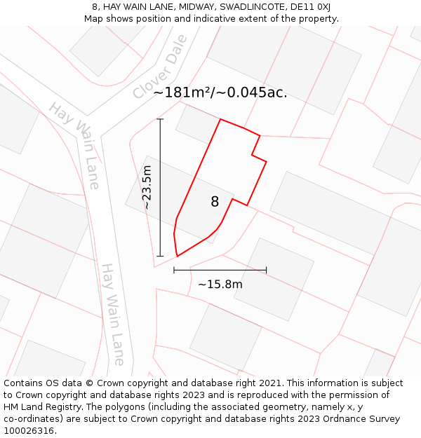 8, HAY WAIN LANE, MIDWAY, SWADLINCOTE, DE11 0XJ: Plot and title map