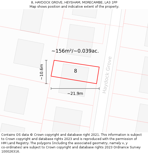 8, HAYDOCK GROVE, HEYSHAM, MORECAMBE, LA3 1PP: Plot and title map