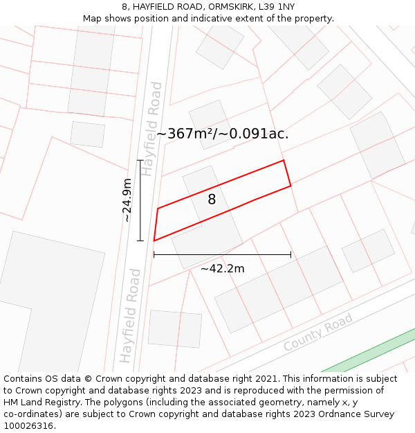 8, HAYFIELD ROAD, ORMSKIRK, L39 1NY: Plot and title map