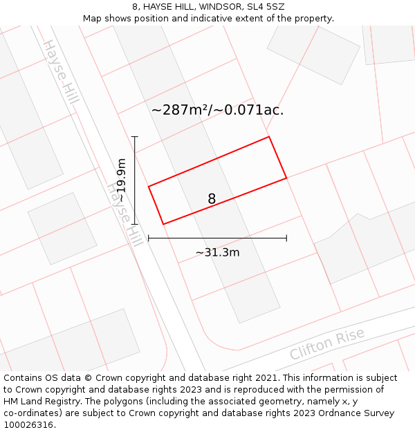 8, HAYSE HILL, WINDSOR, SL4 5SZ: Plot and title map