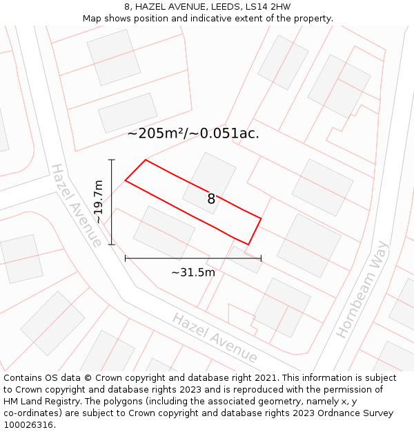 8, HAZEL AVENUE, LEEDS, LS14 2HW: Plot and title map