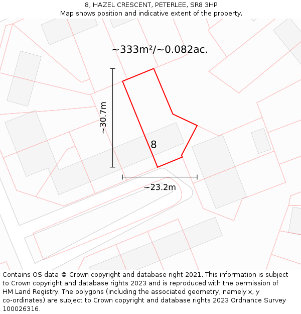 8, HAZEL CRESCENT, PETERLEE, SR8 3HP: Plot and title map