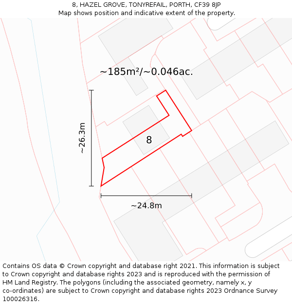 8, HAZEL GROVE, TONYREFAIL, PORTH, CF39 8JP: Plot and title map