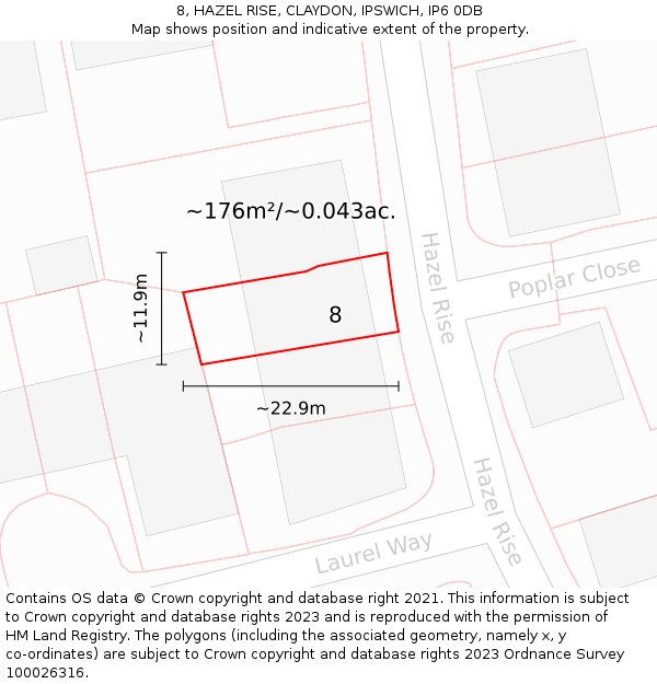 8, HAZEL RISE, CLAYDON, IPSWICH, IP6 0DB: Plot and title map