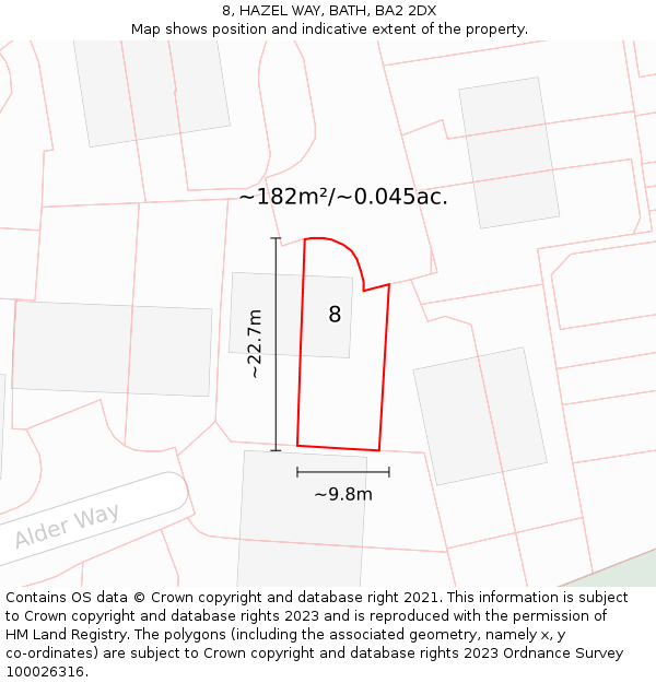 8, HAZEL WAY, BATH, BA2 2DX: Plot and title map