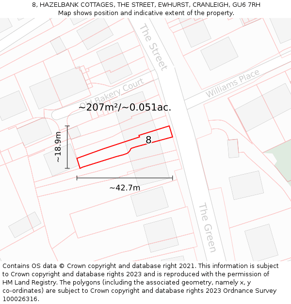 8, HAZELBANK COTTAGES, THE STREET, EWHURST, CRANLEIGH, GU6 7RH: Plot and title map