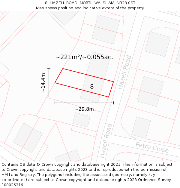 8, HAZELL ROAD, NORTH WALSHAM, NR28 0ST: Plot and title map